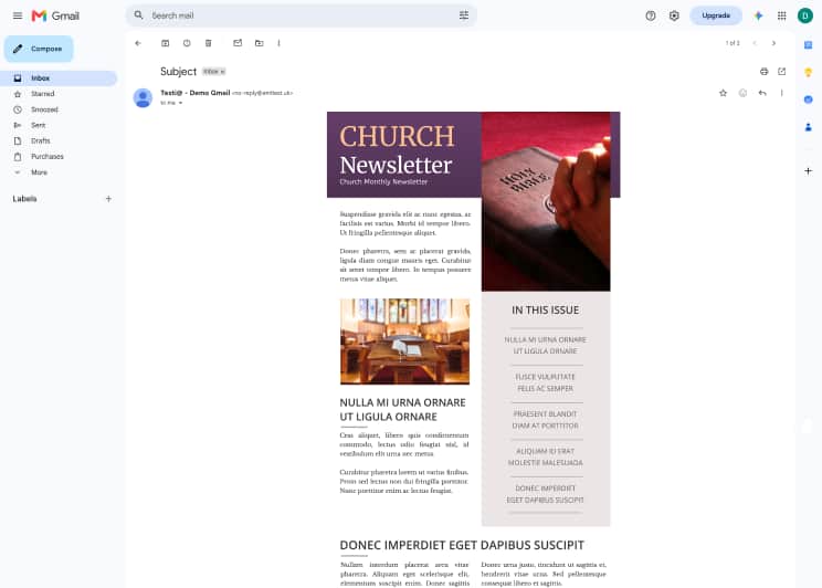 Email newsletter template in Gmail