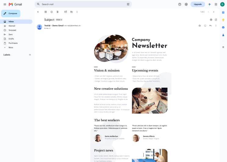 Email newsletter template in Gmail