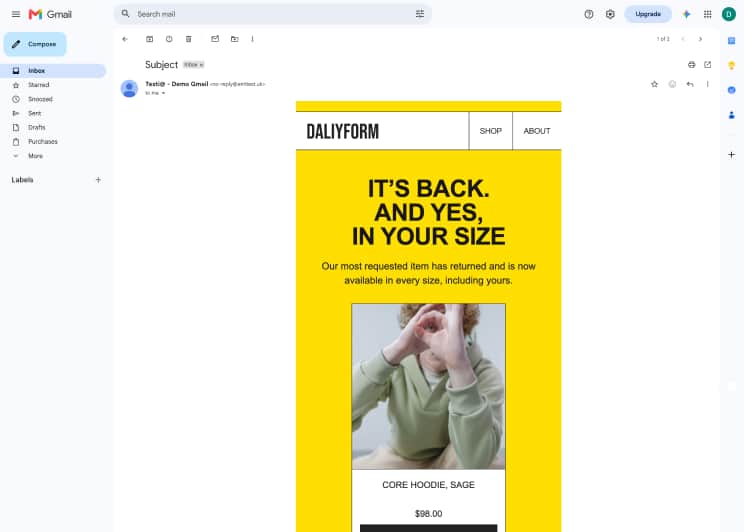 Promotional email template in Gmail