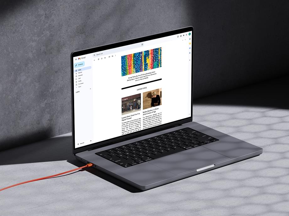 Email template on MacBook laptop