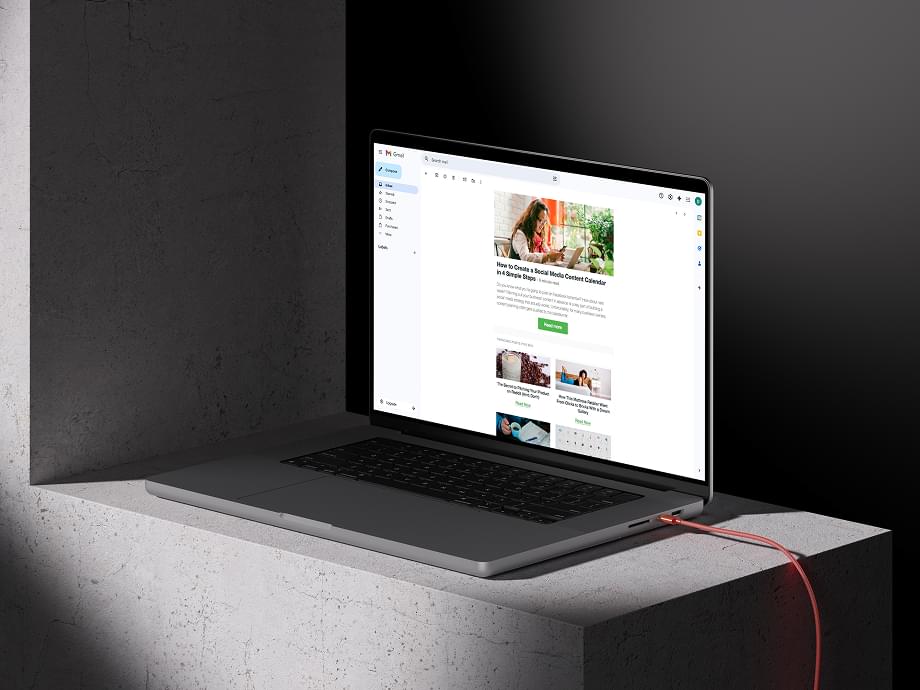 Email template on MacBook laptop