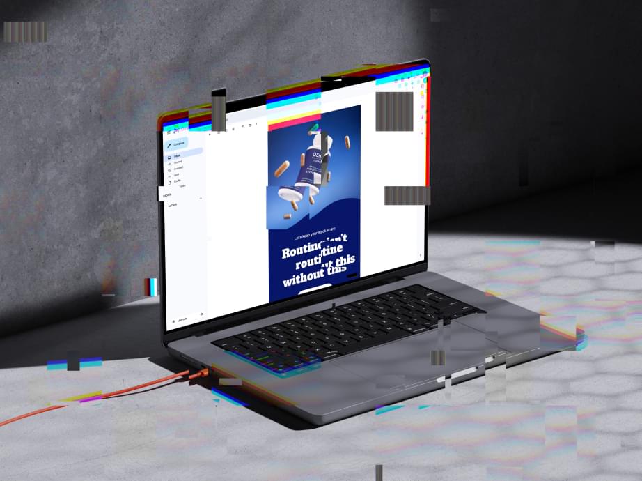 Broken email template layout on MacBook laptop