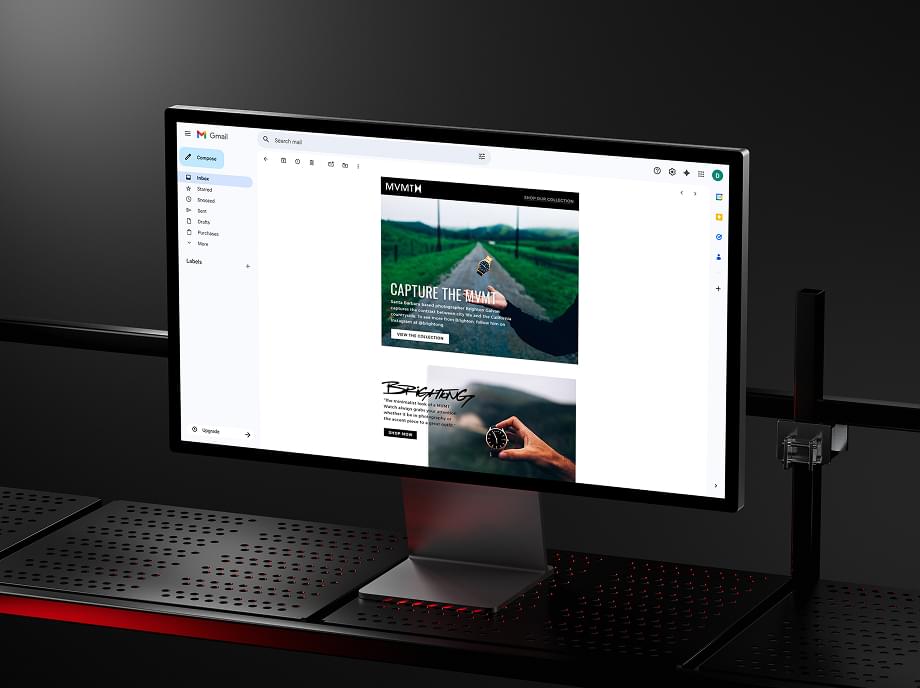 Watch brand email campaign open in Gmail on a desktop monitor