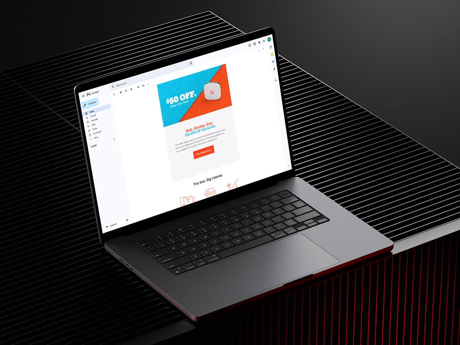 Email template on MacBook laptop