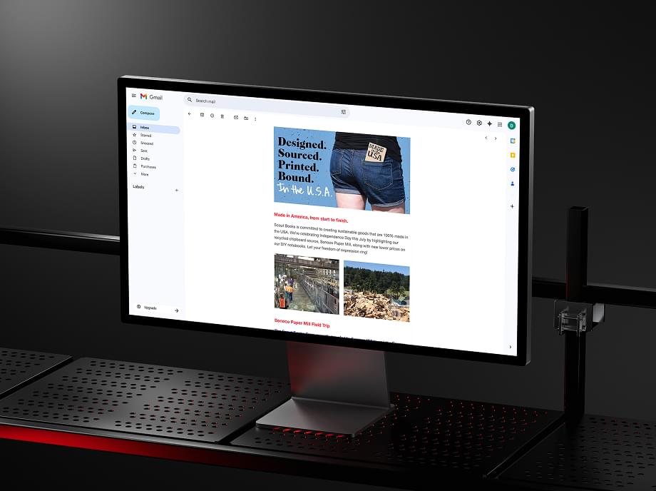 Email template displayed on desktop Mac