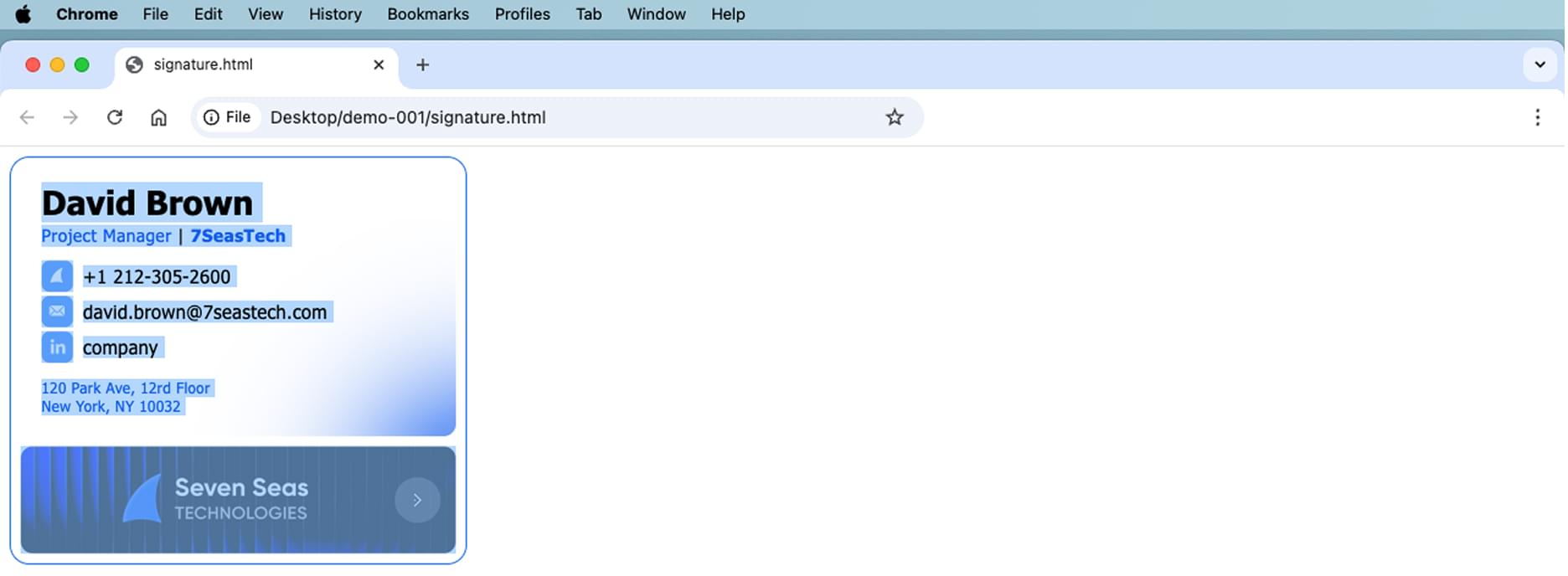 Select signature in browser
