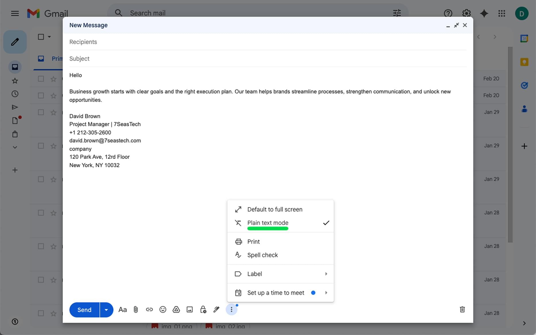 Plain text mode off