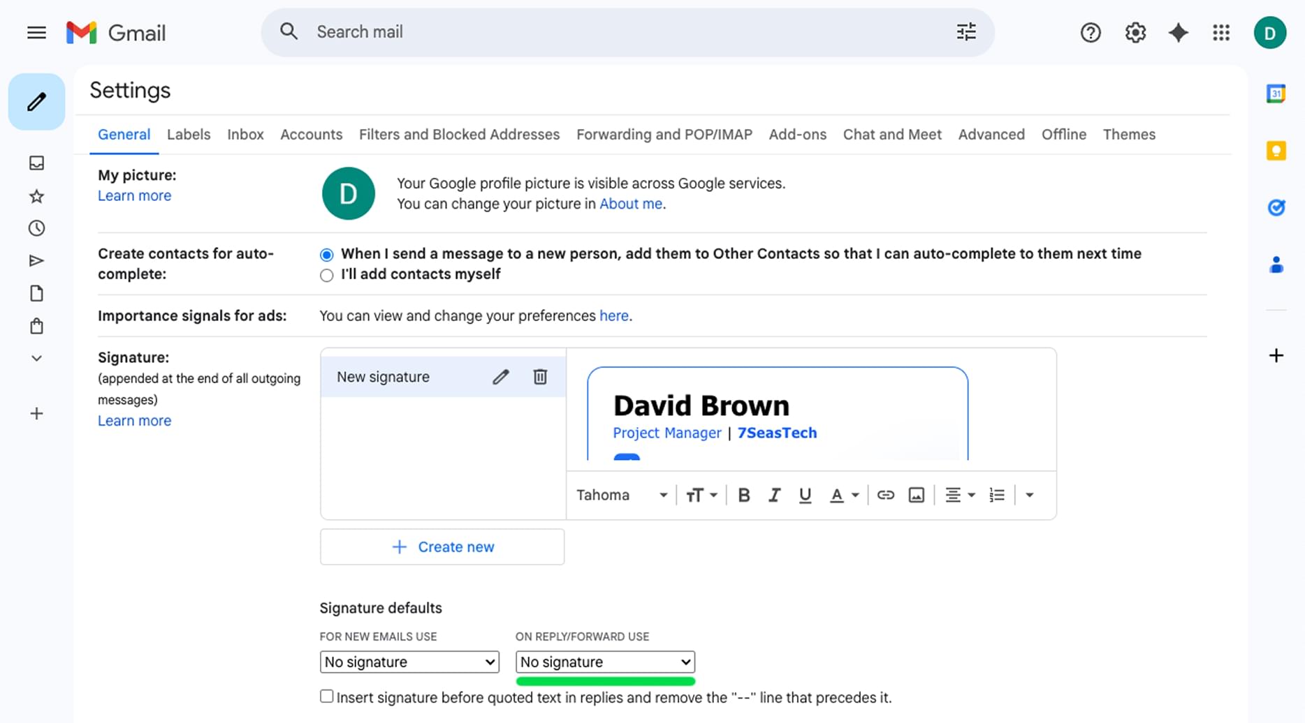 Reply forward signature