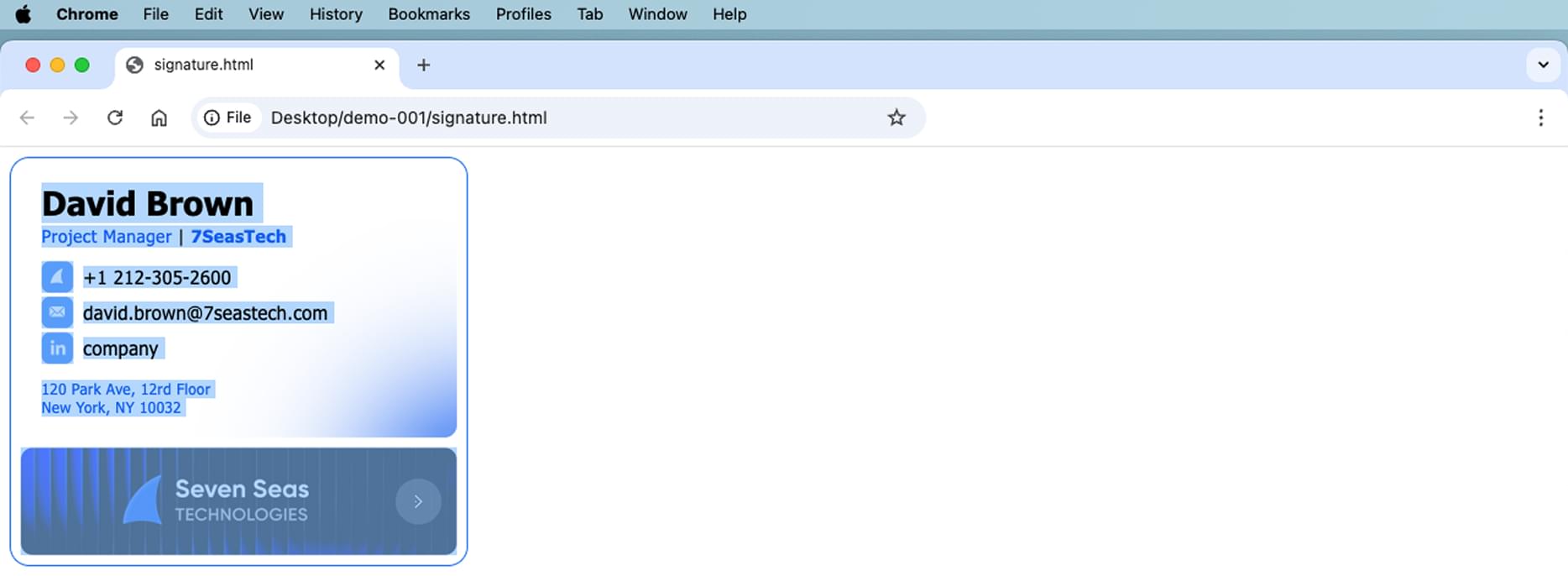 Select signature in browser